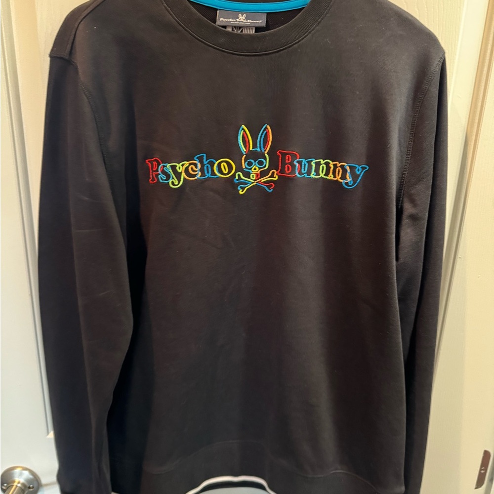 Psycho Bunny Black Crewneck Sweater Vibrant Graphic Design